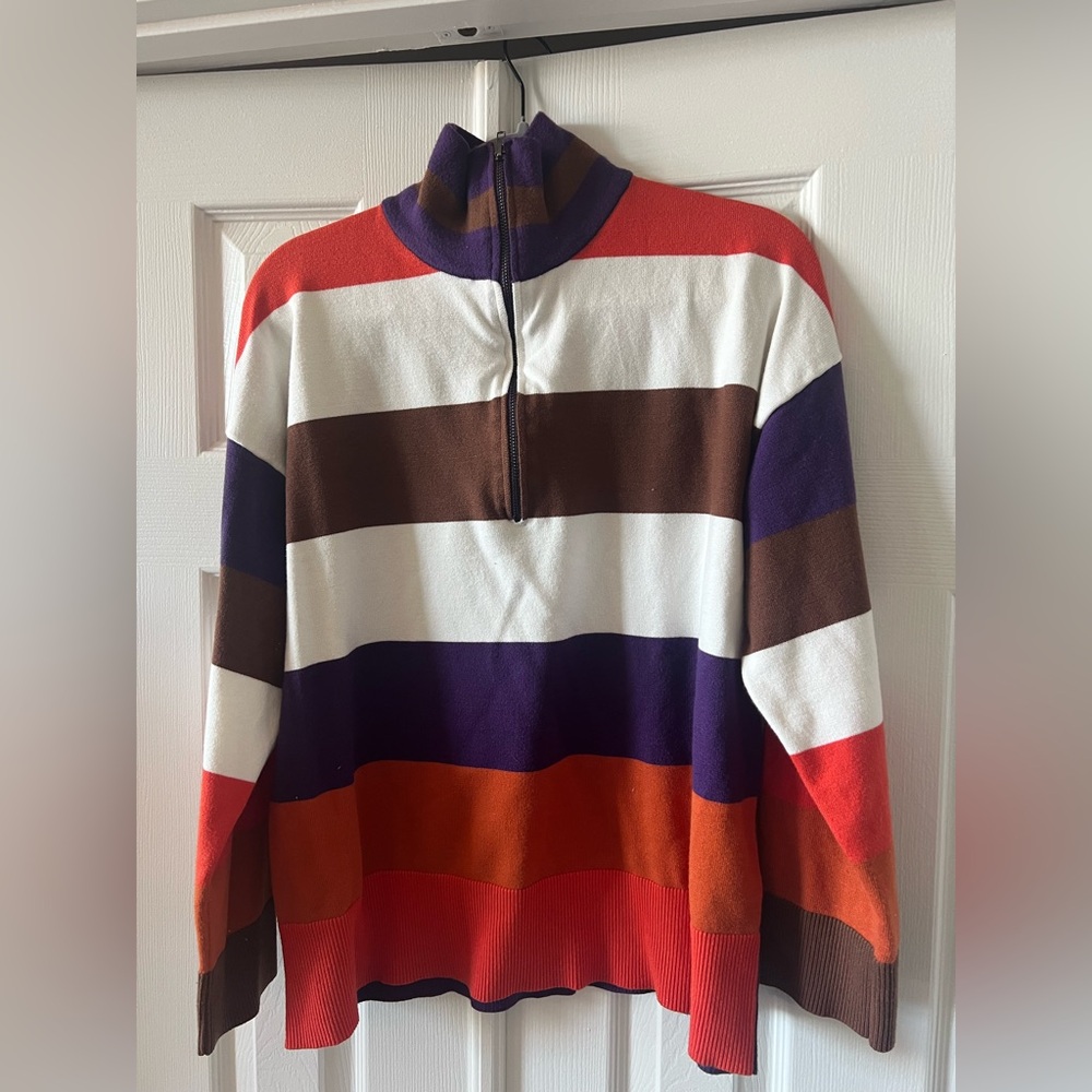 White, Orange, Brown, Purple Striped Quarter Zip - Medium